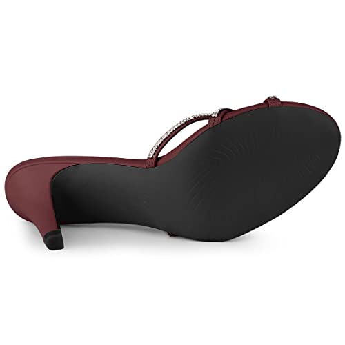 Allegra K Allegra K Women's Open Toe Rhinestone Strappy Stiletto Heels Sandals Burgundy Slip On Mules - 7 M US