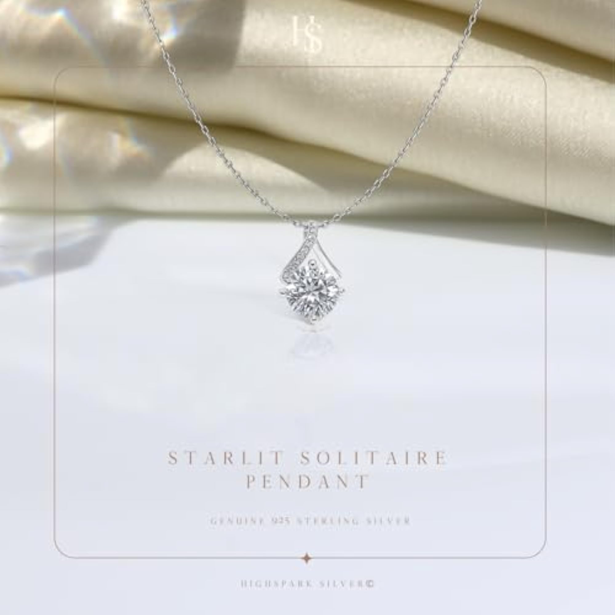 Women's 925 Silver Classic Drop Crystal Solitaire Pendant & Chain