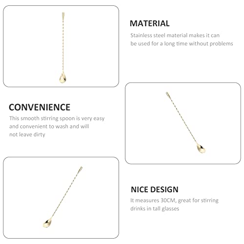 HEMOTON Metalen Opscheplepels Bar Cocktail Mixing Spoon Spiral Design Handgreep Roestvrijstalen Lepelbalkaccessoires Voor Roerende Gelaagdheid Blending Gold Ploated Roestvrijstalen Lepels - Image 4