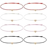 Piriuuo 8 Pcs String Bracelets, Adjustable Heart Bracelet Bulk with Gold Heart Cord Red Thread Bracelets for Women Men Teens (4 Colors)