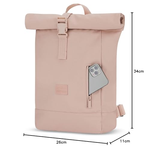 Johnny Urban Rucksack Damen & Herren Klein Rosa - Robin Small - Kleiner Rolltop Daypack mit 12 Zoll Laptopfach - Tagesrucksack für Uni City Business - Wasserabweisend