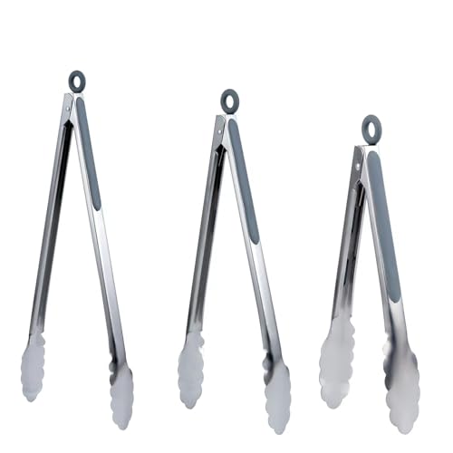 Grill Tongs Set of 3 - Stainless Steel BBQ Tongs with Lock (9