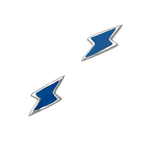 Sterling Silver Enameled Lightning Bolt Post Earrings, Blue