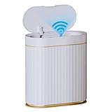 WLIVE Automatic Bathroom Trash Can with Lid, 9L/2.4Gallon, Motion Sensor Trash Can, 3 Modes, IPX5 Waterproof Small Waste Bin for Bathroom, Office, Dormitory, White + Gold