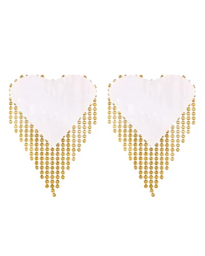 Image of ZGMYC Sparkly Rhinestones Metal Chain Nipple Cover with Tassel, Reusable Adhesive Pasties Sexy Bra Body Chain