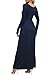 DEARCASE Maxi Dress for Women Navy Blue X-Large Crewneck Long Sleeves Wedding Guest A-line Plain Casual Empire Waist Flowy Party Vintage Spring Fall Winter Floor Dresses with Pocket