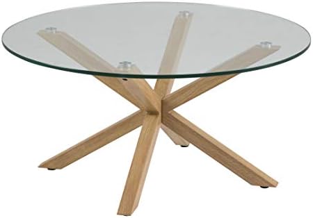 Amazon Brand - Movian Zala Round Coffee Table with Glass Table Top, 82 x 82 x 40 cm, Glass/Brown