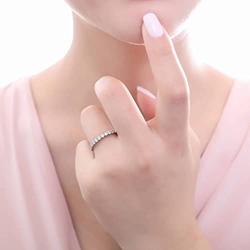 BERRICLE Sterling Silver Round Cubic Zirconia CZ Eternity Rings Wedding Band for Women - Gold Flashed, 1.5mm/2mm/2.5mm4
