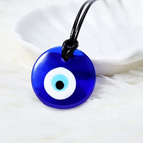 Xsila Evil Eye Necklace Leather Chain With Blue Glass Eye Pendant For Women Men Boys Girls (Leather Chain B) #TOP3
