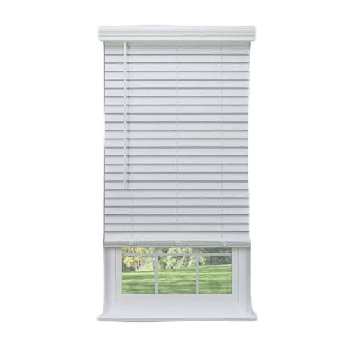 Linen Avenue Cordless 2" Faux Wood Blind White 43 1/2 W x 52 H, Partial Inside Mount (Arrives ½ Inch Narrower)