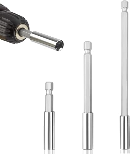 Lot de 3 porte-embouts magnétiques - Long support d'embout - Rallonge de tige hexagonale 1/4 - Porte-foret magnétique - Pour perceuse, visseuse à percussion, 5,12 cm, 10,12 cm, 10,16 cm
