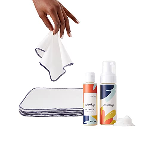 Esembly Wipe Up Wash Kit and 12pk Wipe Ups Bundle, Organic Cotton Reusable Diaper Wipes plus Organic No-Rinse Foaming Wipes Solution, Kit Includes - Refillable Foamer Bottle, Concentrate and Washable Wipe Ups