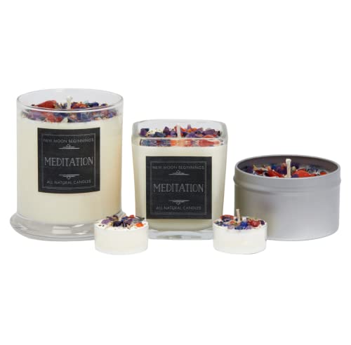 Meditation Candle By New Moon Beginnings - Crystal Candles - Soy Candle - Patchouli, Amber, Vanilla - Carnelian, Lapis Lazuli, Amethyst - Set Of 6 Tealights (1 Oz. Each) #TOP4