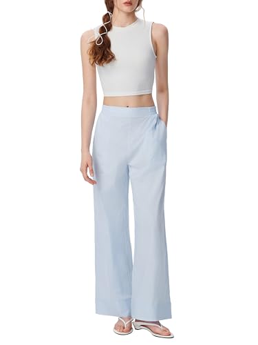 CIDER Womens Mid Waist Wide Leg Pants Striped Casual Business Bottoms with Pockets3