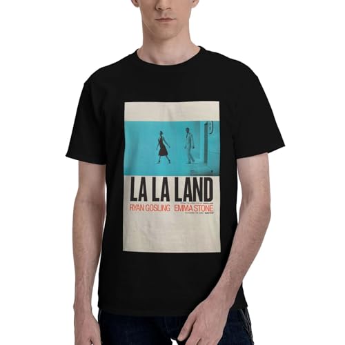 [Levikllnhx] 映画ポスター ララランド La La Land ララランド ライアン ゴズリング エマ ストーン Tシャツ 半袖 夏服 コットンtシャツ 丸首 カジュアル t-shirt 男女兼用 柔らかい 快適 無地 トップス Black L