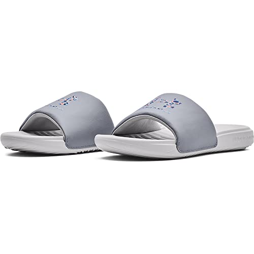 Under Armour Women's Ansa Graphic Logo Fixed Strap Slide Sandal, (106) Steel/Halo Gray/Petrol Blue, 7 #TOP4