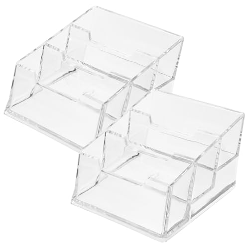 EXQUIMEUBLE 2個 アクリル名刺ホルダー スロット 大容量カードスタンド 傾斜設計で取り出し簡単 厚底で安定 卓上用ビジネスカード収納 オフィス