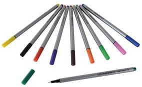 2 Pack of 10 Pens Assorted Colours Fineliners Fine 0.4mm Metal Encased Fibre Tip colours: black brown purple blue dark green light green yellow orange red and pinkColours Fineliners Fine 0.4 Fibre tip pen with 0.4mm line width, Assorted colours, PACK of 10