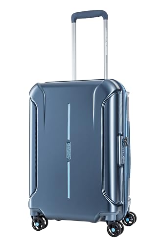 American Tourister Technum Suitcase, Check-In Size 68 cm / 25 inch, 4 Spinner Wheels, Hard Top, Polycarbonate, Metallic Blue|Dual Tube Pull Handle|Expandable|TSA Lock - 3 Years Global Warranty