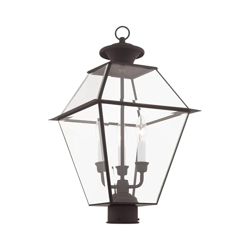 Image of Livex Lighting 2384-07 Westover 3-Light Outdoor Post Lantern, Bronze | Dimensions: 21.50x12.00x12.00
