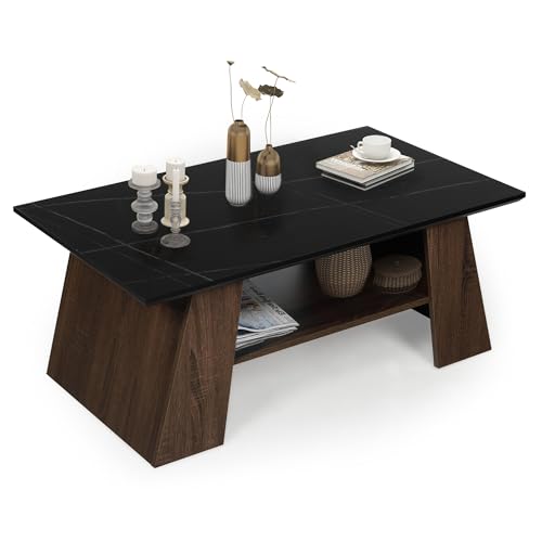 AILEEKISS Coffee Table Storage Shelf, 2-Tier Mid Century