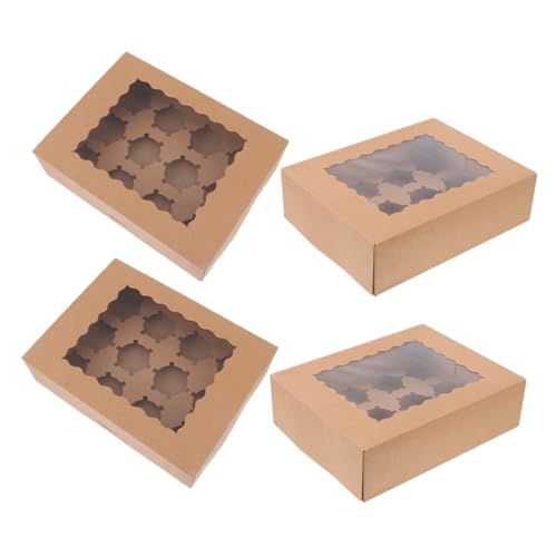 CIYODO 4pcs Cupcake Boxes Portable Dessert Containers with Design Easy Assembly Bakery Carrier for Party Favors and Cakes for Personal and Commercial Use