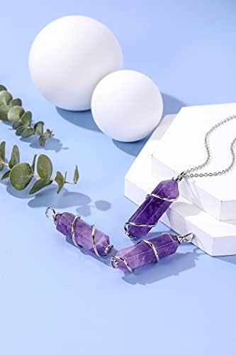 JSDDE Natural Quartz Crystal Necklace Silver Wrapped Hexagon Prism Point Healing Gemstone Pendant Necklace for Women
