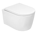 Hänge WC Spülrandlos – Wand WC Toilette aus Keramik mit Softclose Sitz, Hygienisches Design ohne Spülrand, Tiefspüler, Weiß – Modernes WC für Badezimmer