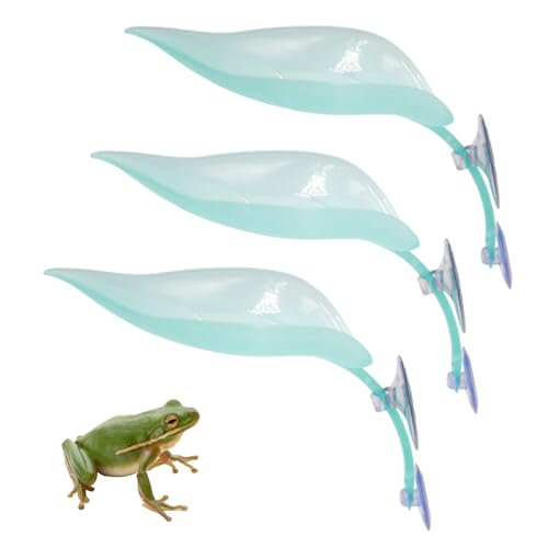 MHLLGN 3 Pack Plastic Leaf Decorations with Suction Cups, Frog Habitat Platform, Reptile Decorations for Terrarium, Tank Terrarium Accessories for African Dwarf, Toad
