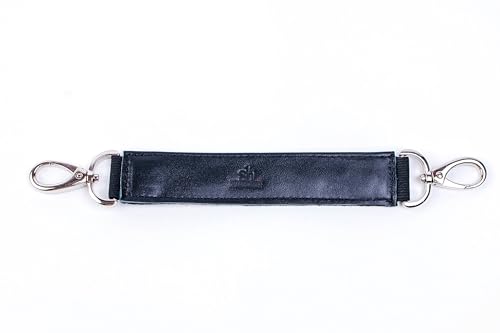 Image of Genuine Leather Travel Belt for Attaching Briefcase or Bag to Luggage Over Handle - Removable Luaggage Strap for Add a Bag to Carry On Suitcase - 9.97-inch Length (Black)