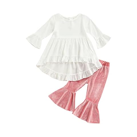 NANYKNIGHTY Infant Baby Girl Clothes Dovetail Outfit Ruffle Shirt Top Flare Pant Scarf Baby Girl Bell Bottom Outfit Cover