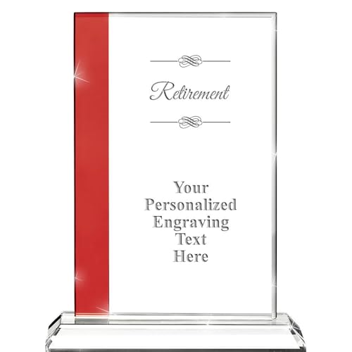 Retirement Custom Crystal Trophy, 7" Ruby Recognition Employee Achievement Awards, Regocnition Corporate Awards