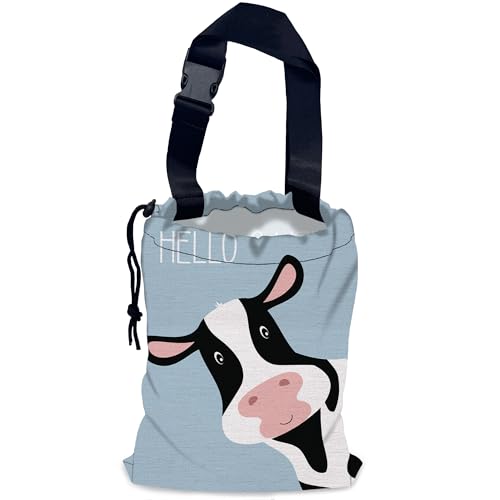 Image of Cute Cow Car Garbage Bag,Waterproof Small Car Trash Bag Hanging Back of Seat,Drawstring Hanging Car Trash Bag with Adjustable Buckle for Car Accessories