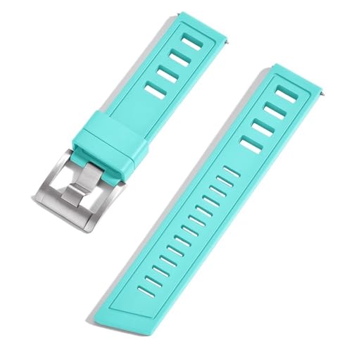 Bracelet de montre FKM 22mm cyan argent étanche en fluororubber avec pompes rapides