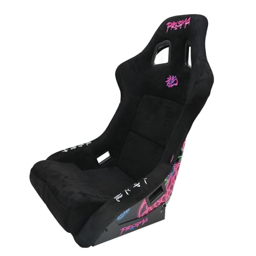 NRG Innovations NRG-FRP-302BK-DRGN-N Universal Fixed Back Bucket Seat Special Dragon Embroidery Edition Racing Seat Black Alcantara Seat Cover w/Mount Bracket Size L