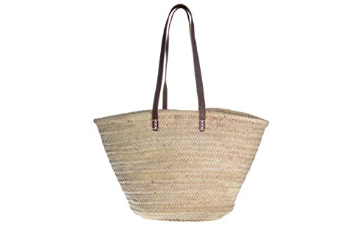 Afrikan Bags - Bolso Capazo de Palma | Bolso de Palma de Base Oval con Asa Bandolera en Cuero Marrón - 55 x 17 x 35 cm