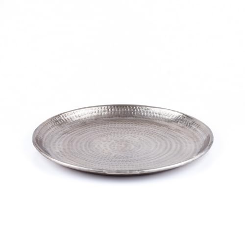 Orientalisches Tablett aus Aluminium Imera 30cm | Marokkanisches Teetablett in der Farbe Silber | Orient Silbertablett silberfarbig | Orientalische Dekoration auf dem gedeckten Tisch