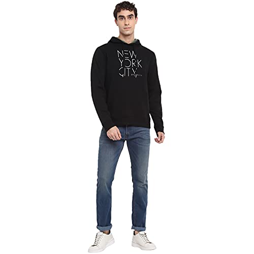 Image of Deniklo Men Polyester Fleece Printed Sweatshirt with Hoodie