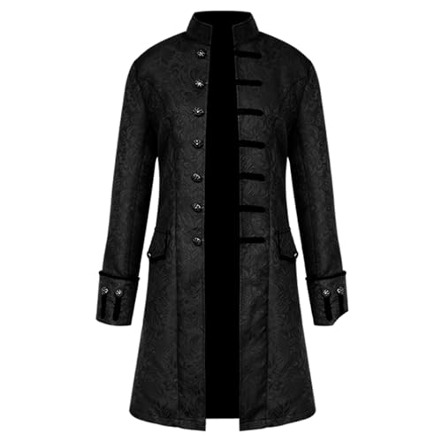 AJGEGJE Herren Steampunk Mantel Gothic Retro Mantel Viktorianischen Mittelalter Frack Karneval Party Cosplay Herren Kostüme für Erwachsene (Schwarz-2 L)