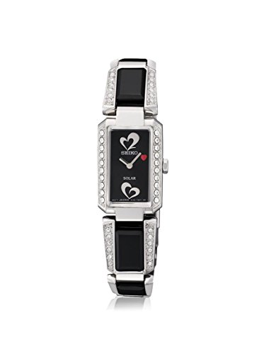 Solar Black Dial Black Ceramic And Stainless Steel With Diamonds Ladies Watch - Seiko SUP187