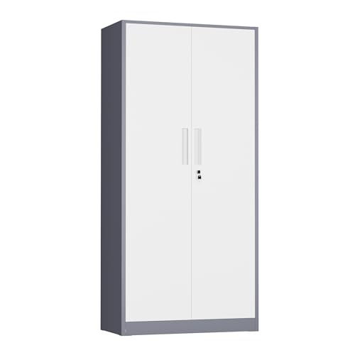Image of INTERGREAT Metal Storage Cabinet, 72 inch H Lockable Steel Cabinets with Locking Doors, Storage Locker with Adjustable Shelves for Office, Home, Garage, Gym, School (White Grey)