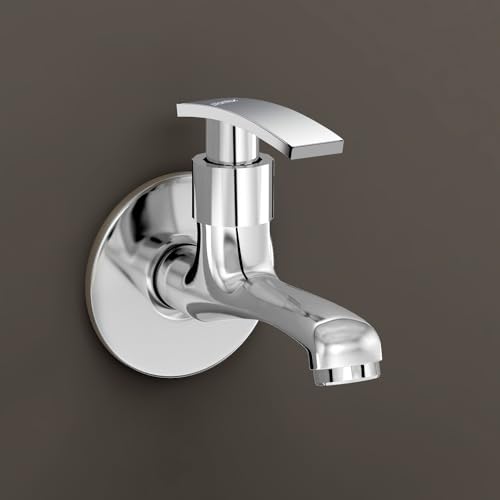 Image of Plantex Long Body Bib Cock for Bathroom with Water Saving Aerator /Brass Spindle Wall Mount BibTap with Wall Flange and Teflon Tape for Bathroom (Samar-1262-Chrome Finish)