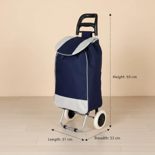 Image of KriShyam Heavy Duty Folding Shopping Trolley Cart | Portable Grocery Cart with Wheels | Durable Fabric Bag with Large Capacity | Lightweight & Easy to Carry (2 Wheel Navy)