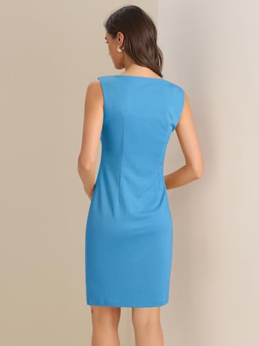 Image of Allegra K Sheath Dress for Women's Business Teacher Sleeveless Boat Neck Dressy Casual Office Dresses