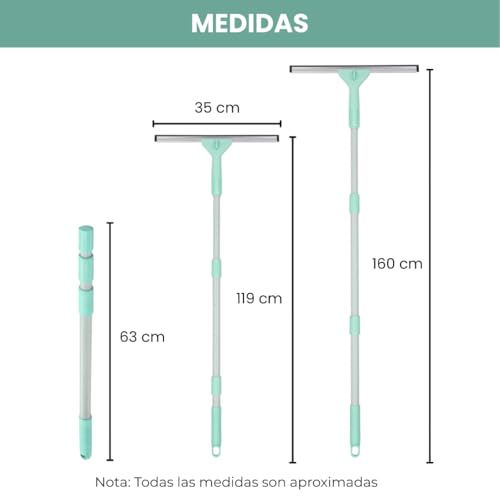 Miniatura 2 de Edihome, Limpia Cristales Telescópico Extensible Con Longitud Hasta 160 Cm, Limpiacristales Con 2 Cabezales, Rasqueta Tipo Escobilla De Silicona Para Ventanas, Ducha Y Espejo Set Completo