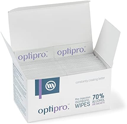 OptiPro Pre-Injection Wipes - Individually Wrapped Disposable Medical Skin Cleaning Easy-Tear 70% Isopropyl Alcohol Sachet Wipes (100 Count (Pack of 1))