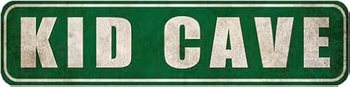 Retro Kid Cave Sign - Clubhouse Playroom Rustic Metal Street Sign Door Name Plate Plaque,4x16 Inch