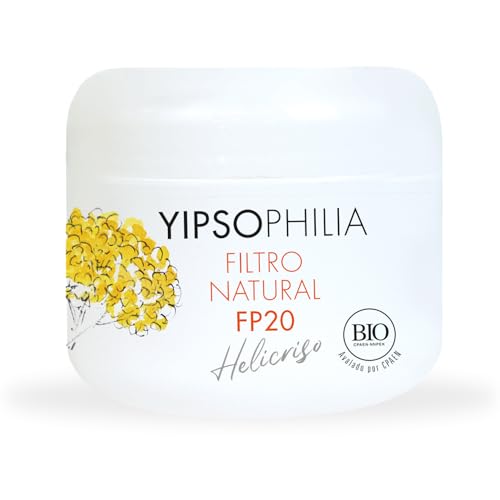 Filtro Solar Natural FP20 con Helicriso Bio 30ml Yipsophilia | Protección UVA/UVB/IR + Luz Azul | Antiedad, Reparador e Hiper Nutritivo | Fórmula 100% Sin Agua y Eco-Friendly