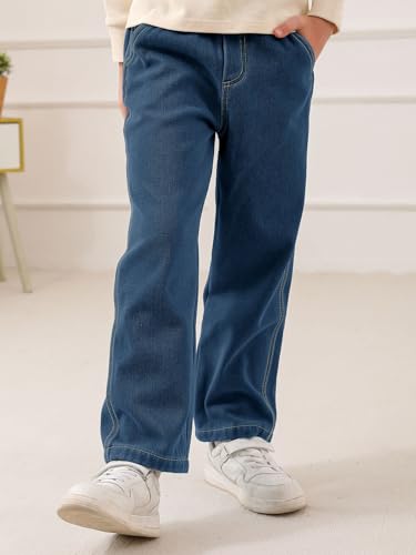 Haloumoning Boys Jeans Drawstring Elastic Waist Demin Pants Winter Fleece Stretch Pants 4-14 Years3