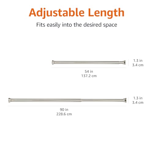 Amazon Basics Tension Curtain Rod, Adjustable 54-90" Width - Nickel, Classic Finial